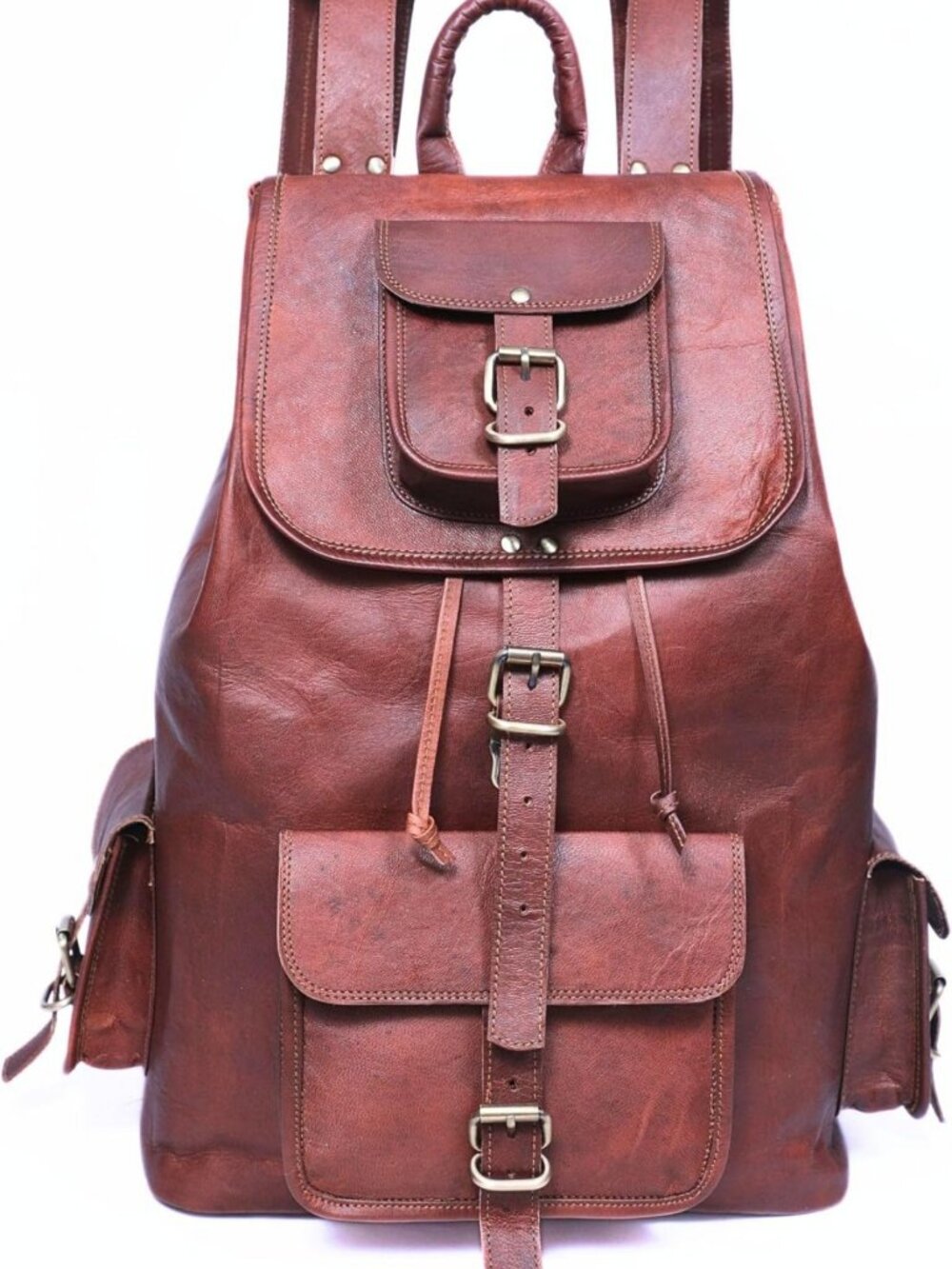 Extra Large Vintage Brown Leather Backpack for Men - Rugged Laptop Travel